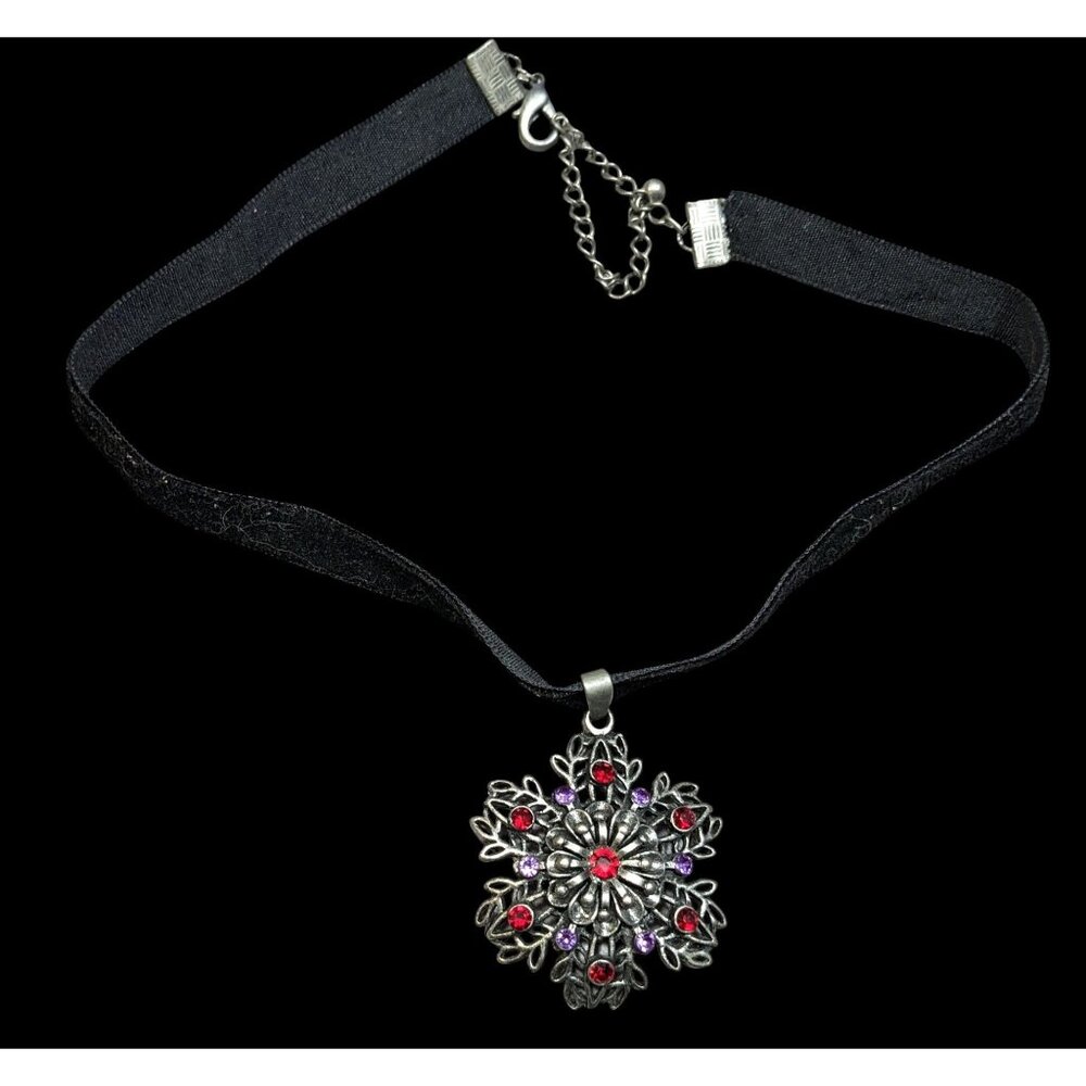Whimsygoth Floral Rhinestone Beaded Pendant Necklace - Picture 1 of 6